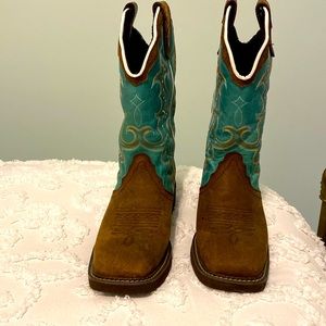 Justin Gypsy Rays Tan and Turquoise Square Toe Boots